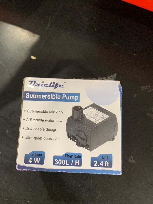 Photo 1 of Uniclife 80 GPH Submersible Water Pump 4W 2.4ft High Lift Quiet Pump for Fountain Aquarium Fish Tank