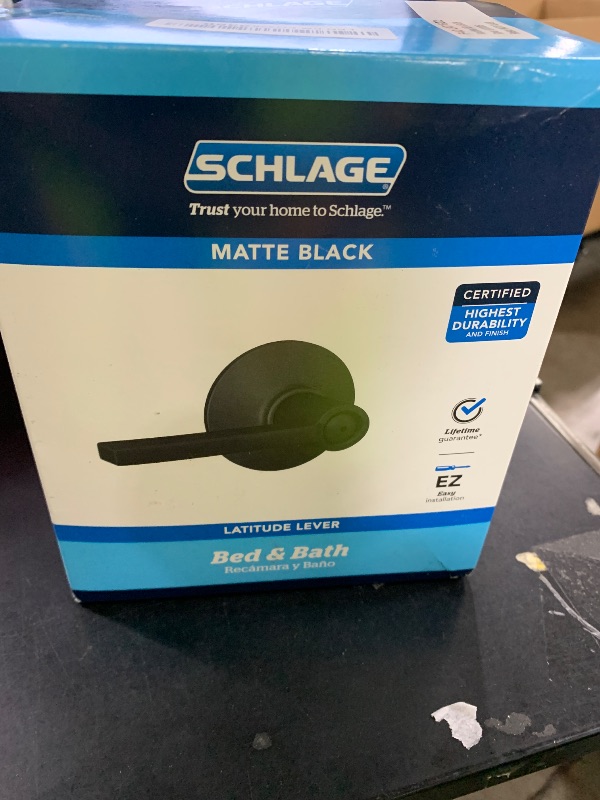 Photo 1 of Schlage F40 V LAT 622 Latitude Door Lever, Bed & Bath Privacy Lock, Matte Black