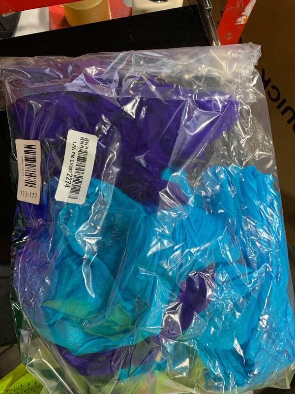 Photo 1 of Nimiman Women 1 Pair (Left+Right) Silk Belly Dance Fan Veil Belly Dancing Long Folding Fans Length 180 cm Width 90 cm (Turquoise Blue)