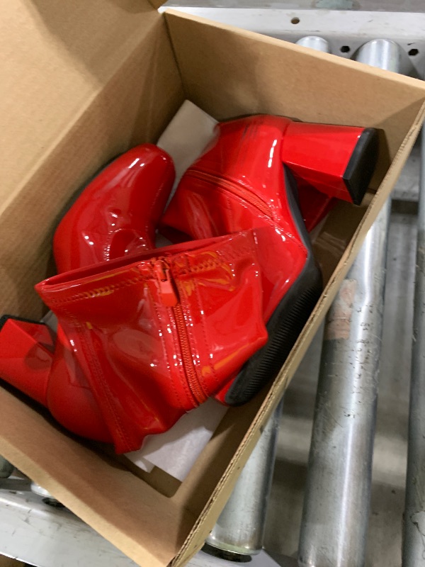 Photo 1 of DREAM PAIRS Women's Mid Calf Gogo Boots Low Block Heel Square Toe Ankle Boot with Zipper for Party Cosplay Dance,Size 7.5,Red,SDMB2301W-1