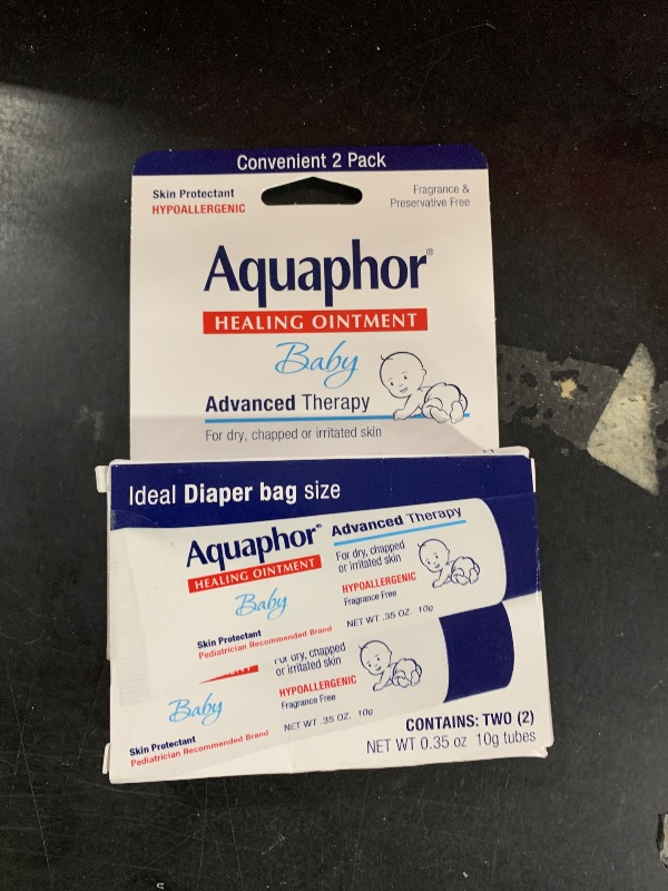 Photo 1 of Aquaphor Baby Healing Ointment Advanced Therapy Skin Protectant for Chapped or Dry Skin, Drool Rash and Diaper Rash Ointment, Hypoallergenic Baby Essentials, Travel Size, 0.35 Oz Tube, Pack of 2
