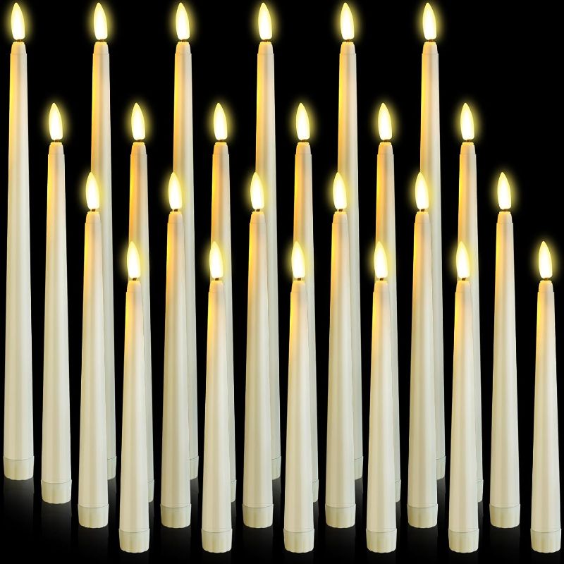 Photo 1 of 24 Pcs Flameless LED Taper Candles Battery Operated Candles 8.58'', 9.69'', 10.98'', 12.91'', 12.8'' Flameless Candlesticks Flickering for Halloween Christmas Church Wedding(Ivory)