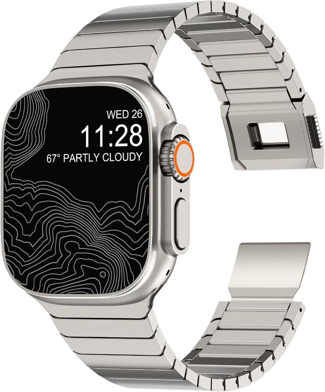 Photo 1 of Fullife Titanium Band with Magnetic Clasp Compatible with Apple Watch Band, Lightweight Titanium Metal Strap for Apple Watch Ultra 3/2/1 49mm, Series 11/10 46mm, 9/8/7 45mm, SE3/6/5/4 44mm, 3/2/1 42mm