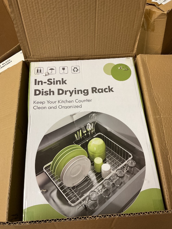 Photo 1 of Dish Drying Rack in Sink, Expandable Stainless Steel Dish Drainer for Kitchen Sink, Dish Strainer Rack, Retractable Over Sink Dish Rack with Utensil Holder, 13.1''~16.6''D x 11.8''W, Silver