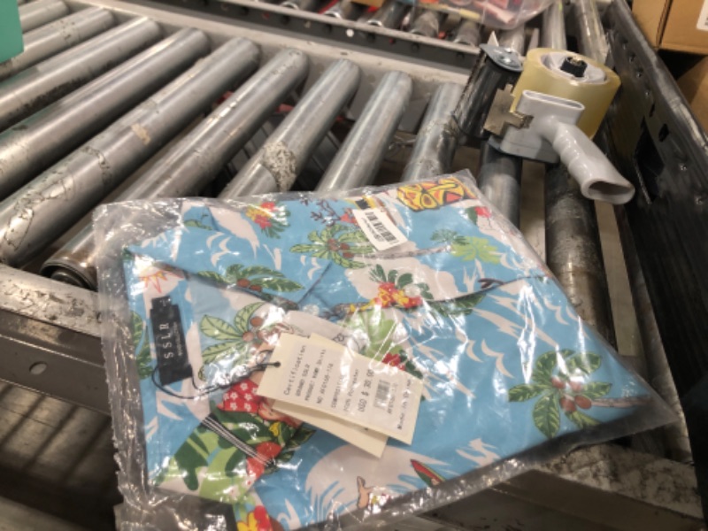 Photo 1 of SSLR Men's Santa Claus Party Tropical Ugly Hawaiian Christmas Shirts (Large, Blue)