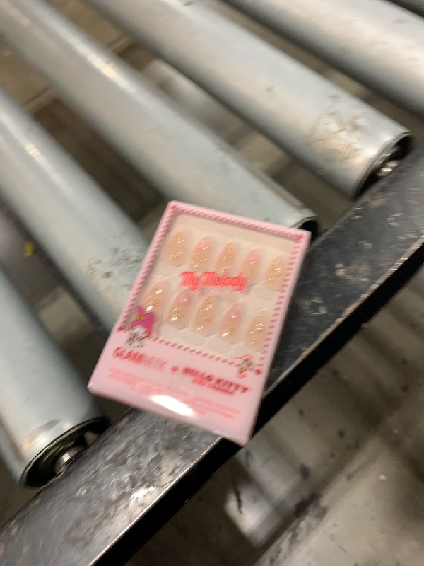 Photo 1 of Glamnetic x Hello Kitty® and Friends Press On Nails - My Melody™ | Short Almond Gold Foil 3D Graphic Fake Nails in a Glossy Finish | 15 Sizes - 30 Nail Kit with Glue