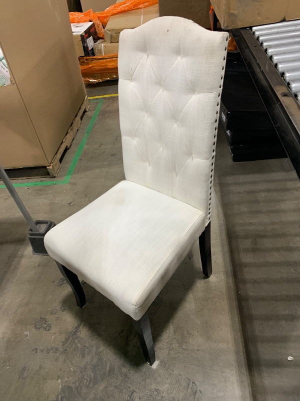 Photo 1 of Yaheetech Upholstered Dining Chairs Set of 2 Button Tufted Kitchen Chairs with Solid Wood Legs and Nailhead Trims for Dining Room, Living Room, Restaurant, Beige