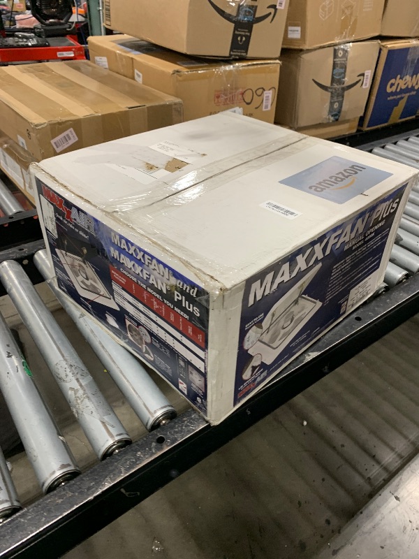 Photo 1 of Maxxair Maxxfan Plus High Powered 10-Speed RV Intake and Exhaust Fan - Manual or Remote Control Electric Opening, Easy Ceiling Controls, Rain Sensor with Automatic Lid Closure, White (00-04000K)