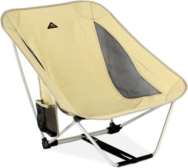 Photo 1 of iClimb Low Ultralight Compact Camping Folding Chair with Side Pocket and Carry Bag (Black)