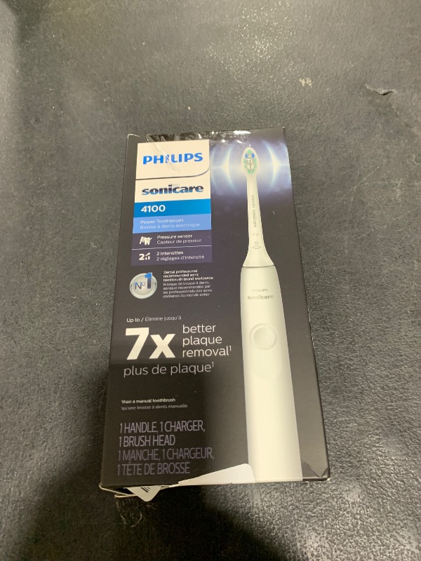 Photo 1 of Philips Sonicare 4100 Rechargeable Electric Toothbrush, with Pressure Sensor, 2 Intensity Settings, SmarTimer and QuadPacer, 14-Day Battery Life, White, Model HX3681/23