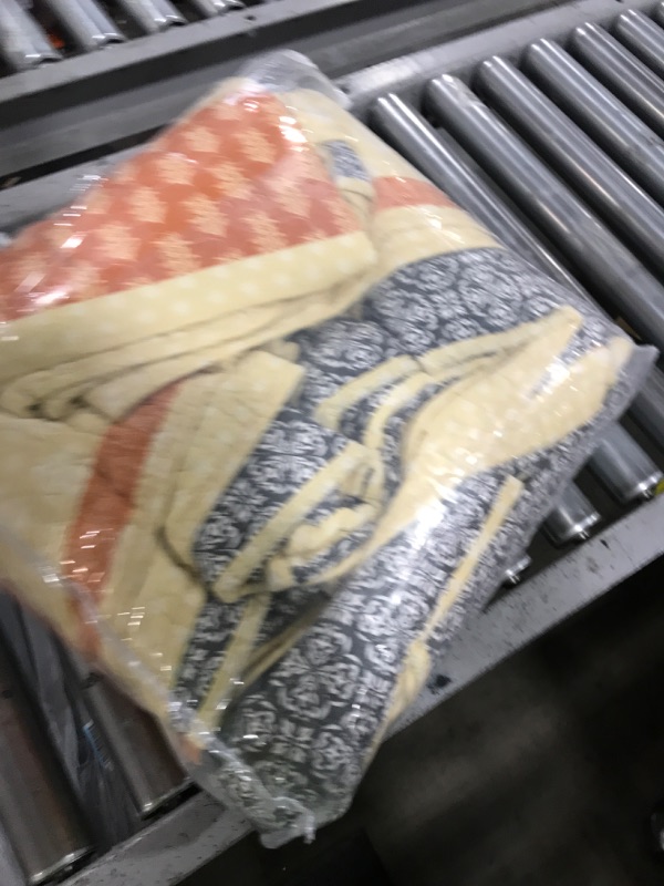 Photo 1 of Homzard Quilt King Size, Cotton Orange Gray Black Striped Quilt Bedding Set,Floral Comforter Set King Size,Fall Lightweight Bedspread with Shams,3 Piece All Season