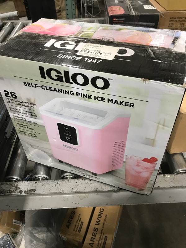 Photo 1 of Igloo Self-Cleaning Countertop Ice Maker - Compact and Portable - Creates 26 lbs. Per Day, 8 Pieces Ready Every 7-8 Minutes - Includes Ice Scoop and Basket - Pink
