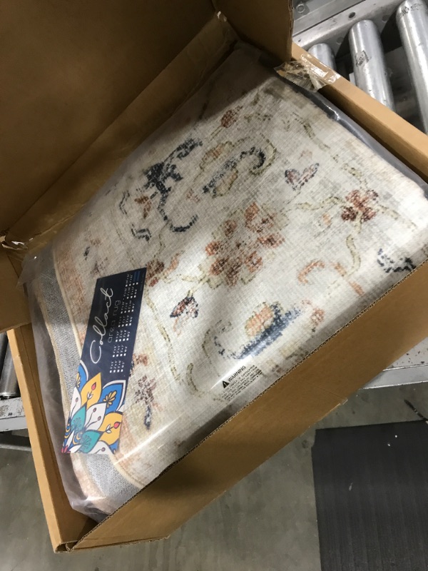 Photo 1 of COLLACT 9x12 Area Rug - Vintage Distressed Living Room Washable Rug Floral Pink Print Bedroom Non Slip Backing Retro Low Pile Thin Farmhouse Carpet for Dining Room Laundry Room