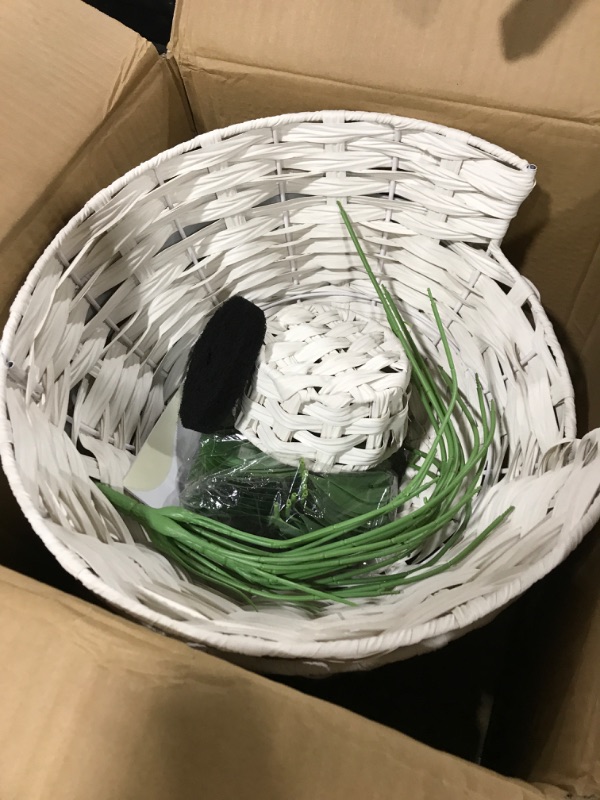 Photo 1 of Petsome Cat ter Box Enclosure with Fake Plant, Plant Hidden Litter Box for Large Cat, Handwoven Rattan Kitten Litter Box Enclosure with Litter Box Inside (White, 16.4Dx19H)