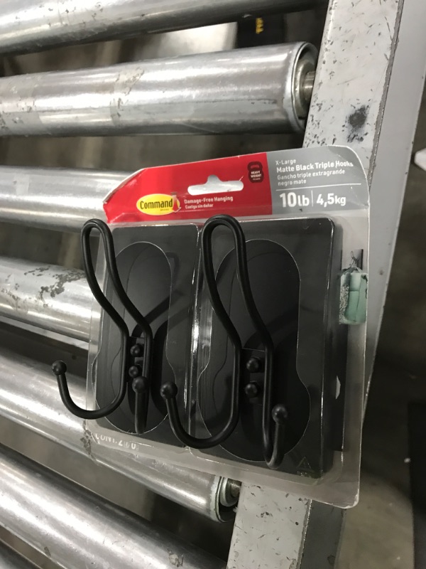 Photo 1 of Command X-Large Matte Black Triple Hook, 2 Hooks, 6 Strips, Damage-Free Hanging Wall Hooks with Adhesive Strips, No Tools Wall Hooks for Hanging Decorations in Living Spaces