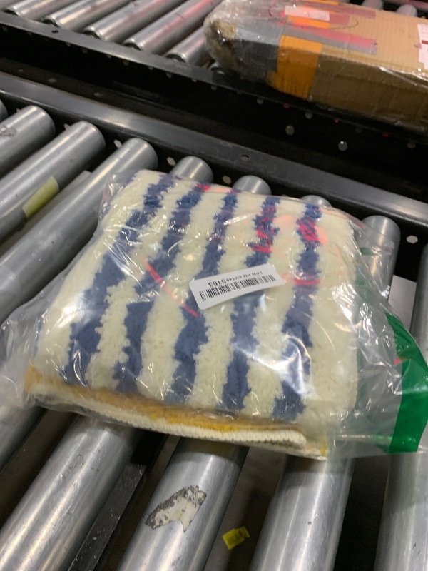 Photo 1 of GIB Blue and White Striped Bathroom Rug Mat 24" x 16", Yellow Accent, Extra Soft Absorbent Non-Slip Washable Plush Fluffy Shaggy Microfiber Bath Mat, Aesthetic Runner Rug for Bedroom