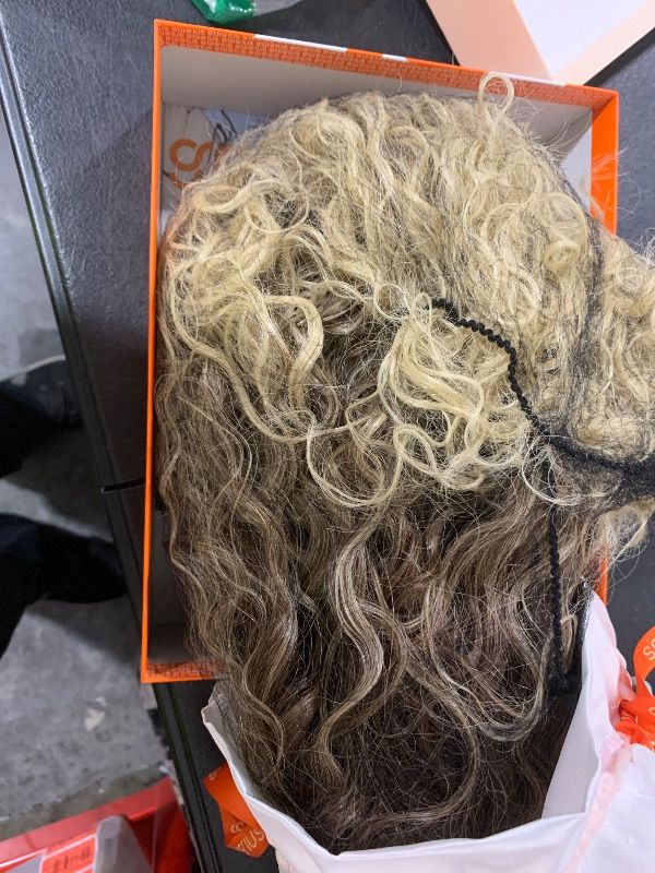Photo 1 of GORGIUS Brown and Blonde Highlight Curly Lace Front Wigs Pre Cut Glueless Highlighted Synthetic Wig Upgraded with Premium Human-Hair-Like Fiber Pre Plucked Hairline 20 Inch