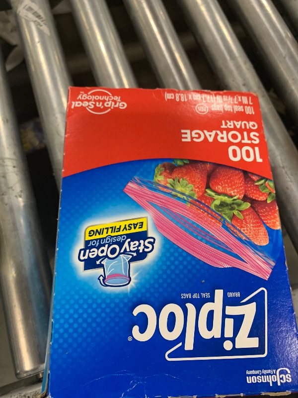 Photo 1 of Ziploc Quart Food Storage Bags, Stay Open Design with Stand-Up Bottom, Easy to Fill, 100 Count