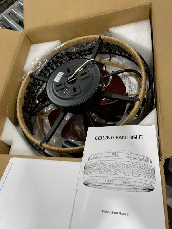 Photo 1 of SHIHOT 18” Boho Nylon Cage Ceiling Fans with Lights and Remote, Black Flush Mount Ceiling Fan, Farmhouse Small Fan Lamp Lighting Fixture for Living Room, Reversible(Bulbs not Included)