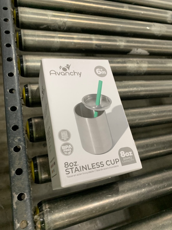 Photo 1 of Avanchy Stainless Steel Insulated Training Cup with Silicone Straw Lid, 8oz Spill-Proof Sippy Cup for Toddlers and Infants, Easy Clean, BPA-Free, Leak-Proof Design, Gray + 5 Reusable Straws