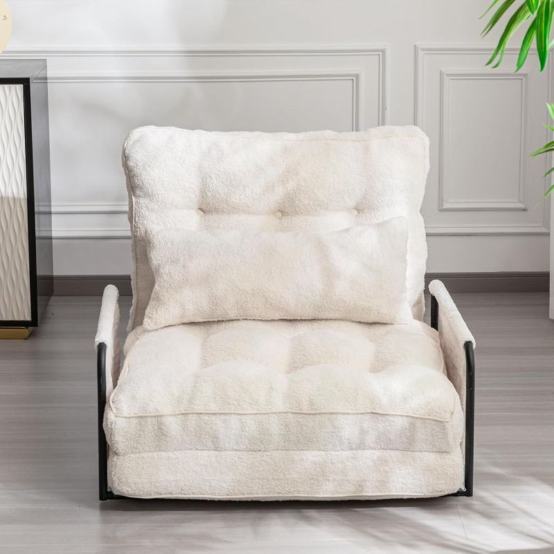 Photo 1 of MAXYOYO Adjustable Floor Sofa Couch with Pillow, 5-Position Boucle Bean Bag Bed, Convertible Lazy Sofa Sleeper Bed with Armrest, Versatile Floor Seating Couch for Living Room Guest Room, Beige, Single

