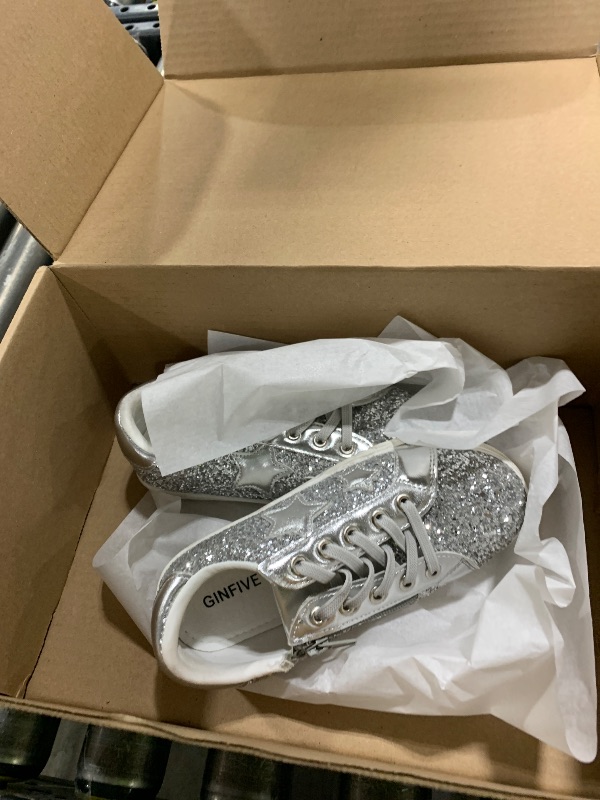 Photo 1 of GINFIVE Toddler Little Girls Sneakers Girls Glitter Sneakers Slip On Silver Shoes Toddler  Size 13