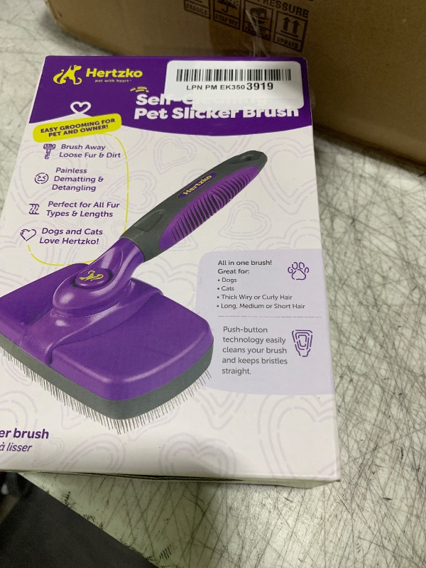 Photo 1 of Hertzko Self Cleaning Slicker Brush for Dogs and Cats - Pet Hair Brush for Shedding Long and Short Hair - Easy Clean Retractable Bristles - Cat and Dog Grooming Tool - Purple
