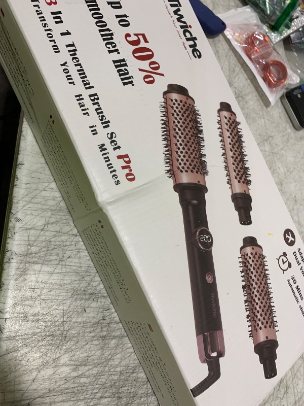 Photo 1 of Tiwiche Thermal Brush Set, 3-in-1 Non-Blowing Heated Round Brush with Adjustable Temp, Fast Heating Titanium Ceramic, Dual Voltage, Hair Curling Iron with Detachable Barrels (1.18/1.5/1.77")