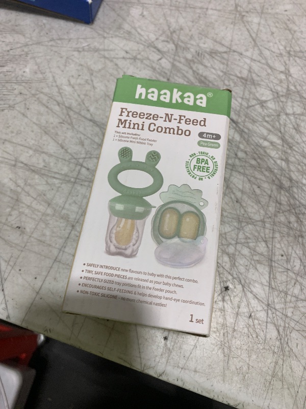 Photo 1 of Haakaa Baby Fruit Food Feeder & Mini Freezer Nibble Tray Combo, Breastmilk Popsicle Molds for Cooling Relief, BPA Free Silicone Feeder for Safe Infant Self Feeding, 4 Month+ (Pea Green)