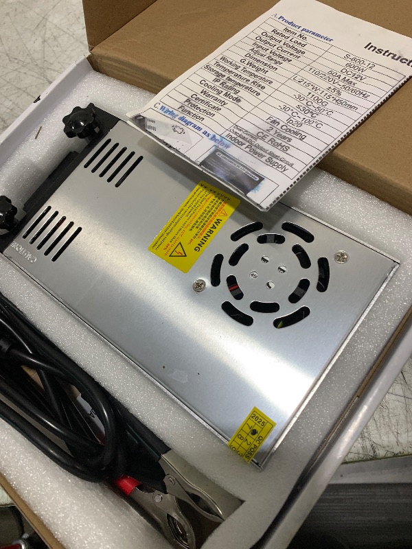 Photo 1 of High-Power SMPS 110V/220V AC to 12V DC Converter - 50A 600W Power Supply - Adjustable Switch Transformer for LED Strip, LCD Monitor CCTV, Radio/Car Stereos, 3D Printer - includes 2 Clamp Wires