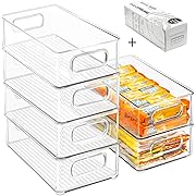 Photo 1 of Stackable Refrigerator Organizer Bins, 6 Pack Clear Kitchen Organizer Container Bins with Handles and 20 PCS Plastic Bags for Pantry, Cabinets, Shelves, Drawer, Freezer - Food Safe, BPA Free 10"L
