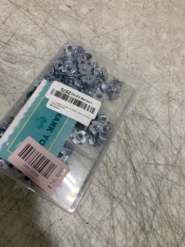 Photo 1 of 1/4"-20 T-Nuts (100 Pack), Zinc-Plated Steel Corrosion Resistant, 5/16" Barrel Length, 4-Pronged Tee Nut for Wood, Rock Climbing Holds, Cabinetry