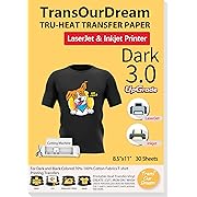 Photo 1 of TransOurDream Tru-Heat Transfer Paper for Inkjet & Laserjet Printer (30 Sheets, 8.5x11", Dark 3.0) Printable HTV Heat Transfer Vinyl for T Shirts Iron on Transfers for Dark Fabrics (D3-33)
