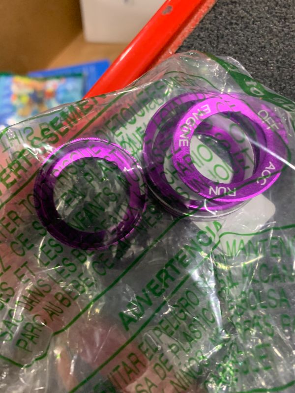 Photo 1 of Control Knob Covers?Engine Start Stop Sticker Volume AC Radio Switch Button Decal Trim Aluminum Alloy Rings Compatible with Dodge Challenger/Charger/Chrysler 300 300s (2015-2021) 4 pcs - Purple