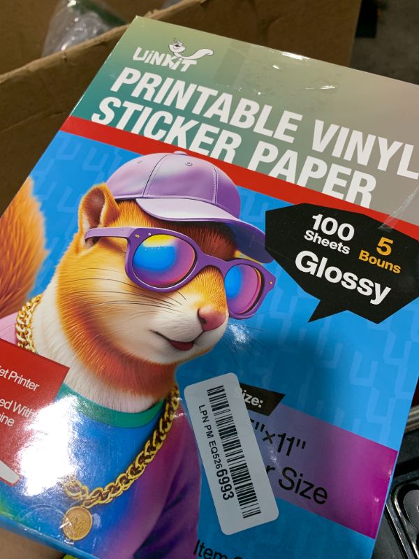 Photo 1 of Uinkit 105 Sheets Premium Printable Vinyl Sticker Paper for Inkjet & Laser Printer Cricut, Extra Included Glossy 5 Sheets Transparent for Free, Dries Quickly Tear-Resistant, Removable, Adhesive