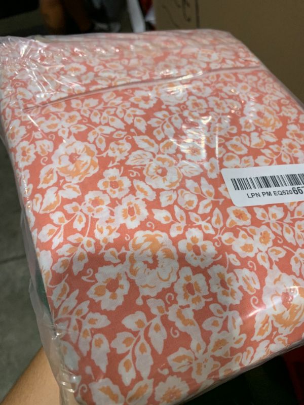 Photo 1 of Welhome 100% Cotton Percale 4-Piece Queen Size Printed Bed Sheets Set, 1 Fitted, 1 Flat Sheet with 2 Pillowcases, Imprint Floral in Orange