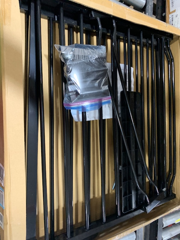 Photo 1 of COSEND Extra Wide Baby Dog Gates for Doorways Tension Indoor Safety Gates Black Metal Large Pressure Mounted Pet Gate Walk Through Dog Gate for The House Stairs (Black, 86.3"-105"/219-267CM)