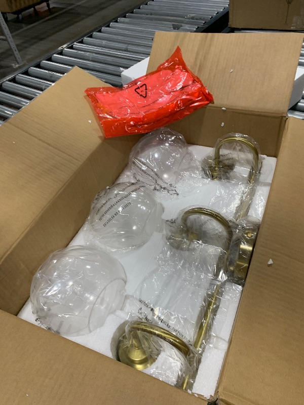 Photo 1 of Audickic Bathroom Light Fixtures, 3-Light Brushed Gold Vanity Lights with Globe Clear Glass, Champagne Bronze Vanity Lighting Fixtures Over Mirror, AD-22280-3W-GD