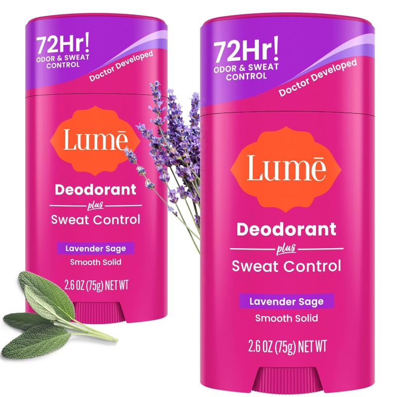 Photo 1 of Lume Deodorant Plus Sweat Control - Smooth Solid Stick - Extra Strength Antiperspirant - 72 Hour Odor And Sweat Control - Baking Soda Free, Skin Loving - 2.6 ounce (Lavender Sage) Pack of 2