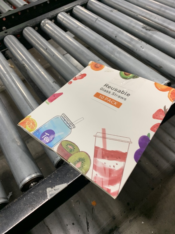 Photo 1 of 10 Pcs Reusable Colorful Bent Glass Straws,Size 9''x10mm and 6''x10mm Cute Short Glass Straws Shatter Resistant with 2 Cleaner Brush for Beverages,Coffee,Juice,Cocktail,Teas