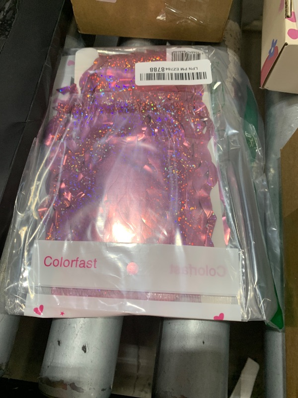 Photo 1 of Pink Streamers Fringe Backdrop Tinsel Foil Fringe Curtains Wavy Backdrop for Parties Sparkle Metallic Wavy Foil Fringe Backdrop Curtain Photo Booth Props for Birthday Wedding