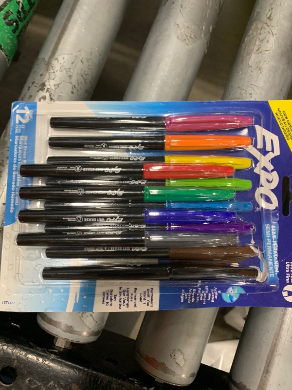 Photo 1 of EXPO Wet Erase Markers, Semi-Permanent Markers, Assorted, Ultra Fine Tip, 12 Count