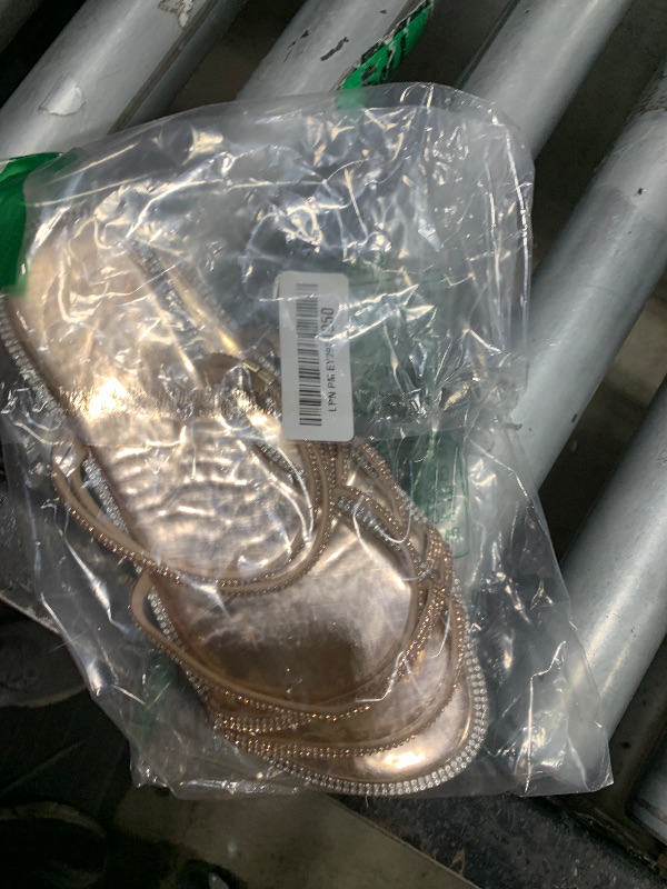 Photo 1 of OYOANGLE Women's Rhinestone Strappy Open Toe Slide Sandals Slip on Casual Flat Sandals Champagne Brown 6.5