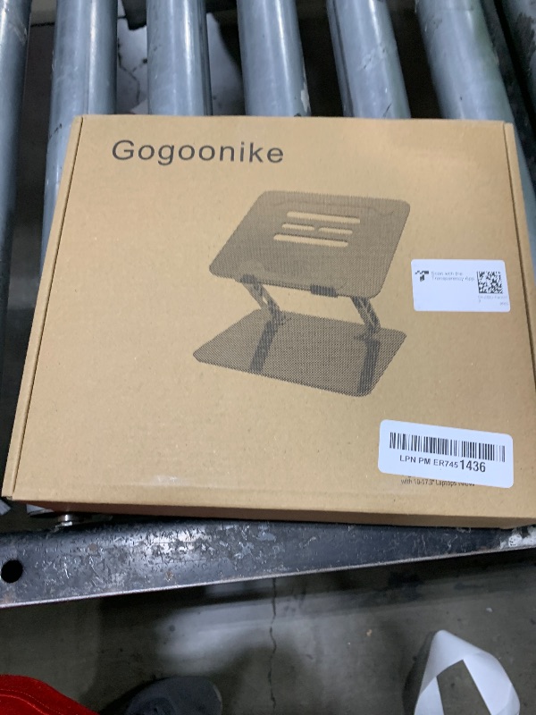 Photo 1 of Gogoonike Adjustable Laptop Stand for Desk, Metal Foldable Laptop Riser Holder, Portable Desktop Book Stands, Ventilated Cooling Computer Notebook Stand Compatible with 10-15.6” Laptops