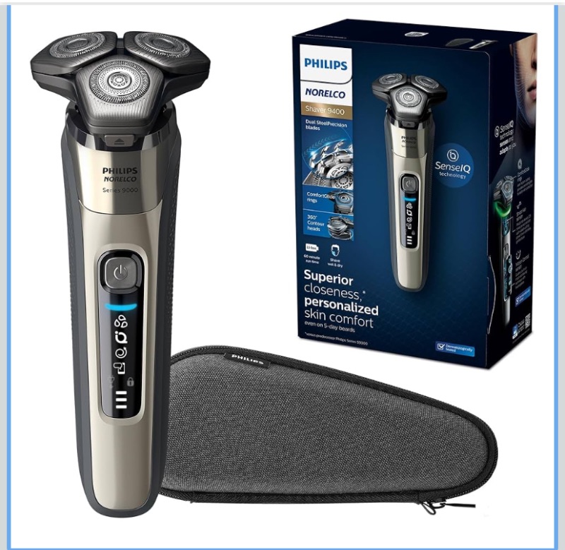 Photo 1 of Philips Norelco 9400 Rechargeable Wet/Dry Electric Shaver with SenseIQ and Comfort Glide Ring Technology, Battery Powered, Silver, S9502/83