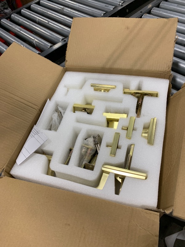 Photo 1 of goldenwarm Double Front Door Lock Set, Gold Double Door Handle Set, Gold Double Door Handle with Dummy, Modern Double Front Door Hardware Set with Reversible Handle Lever