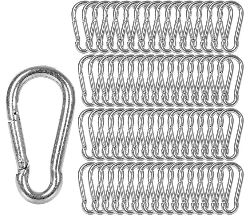 Photo 1 of 60 Pack M8 x 3-1/8inch Spring Snap Hooks Heavy Duty Carabiner Clips Galvanized Steel Quick Link Clip for Camping Hiking Traveling Outdoor Swing Gym, 500Lbs Capacity1