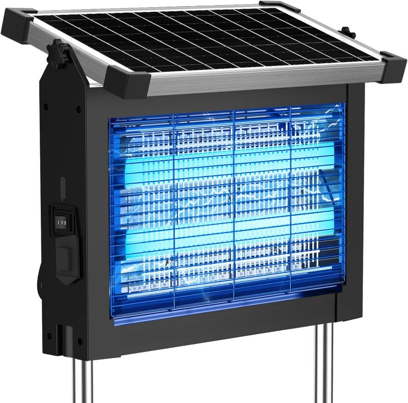 Photo 1 of Solar Bug Zapper Outdoor, 4500V Mosquito Zapper Waterproof with Panel Sensor Electric Fly Zapper Rechargeable Mosquito Killer with 10FT Extension Cord, Fly Trap Ideal for Patio, Backyard, Camping
