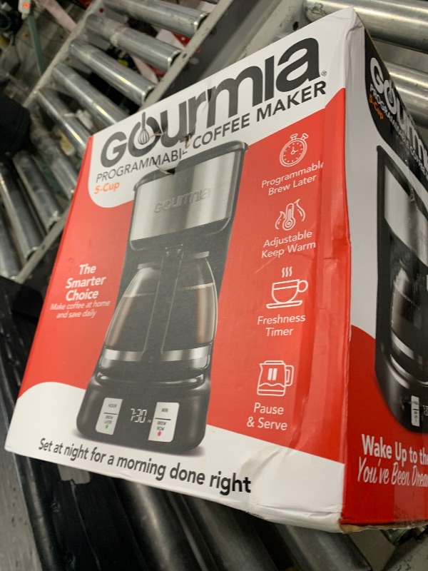 Photo 1 of Gourmia GCM3518 5-Cup Programmable Drip Coffee Maker, Brew Later Timer, Adjustable 4-Hr Keep Warm, Pause & Serve, Freshness Timer, 700 W Compact Glass Carafe, EZ-View Water Window