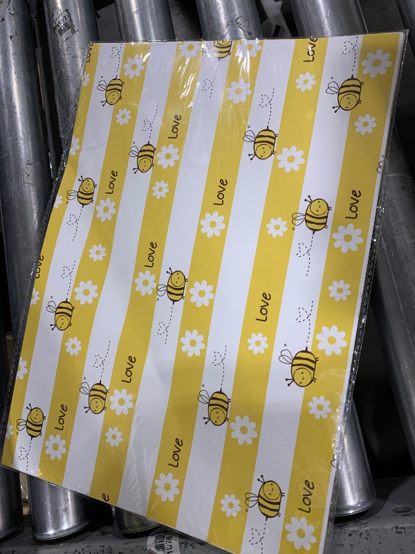 Photo 1 of SaringSwoon Yellow Wrapping Paper for Easter, Spring, Birthday, Baby Shower - Gift Wrap With Flower, Bee, Cute Duck, Plaid and Love Letter - 20×29 Inches, 8 Folded Sheets
